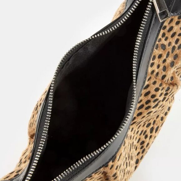 Fame Dark Spotted Leopard Print Half Moon Shoulder Bag - Picture 4 of 5